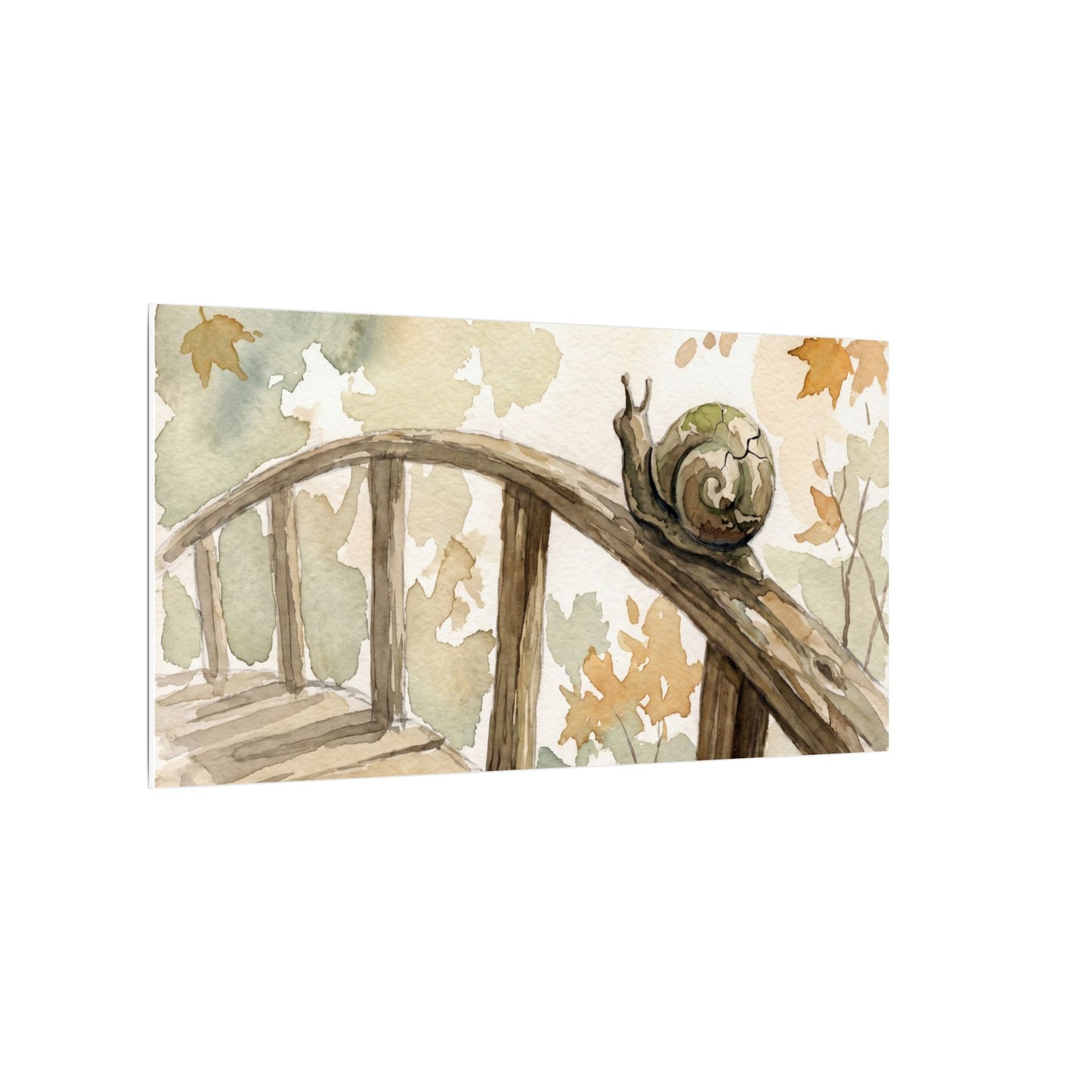 Wooden Bridge Canvas Art | Autumn Japandi Watercolor Art