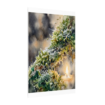 Winter Moss Close Up Watercolor Canvas Art | Neutral Decor