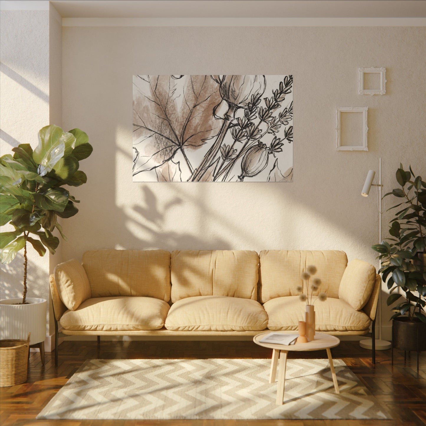 Neutral Dried Flowers Canvas Art - Minimal Line Japandi