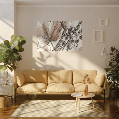 Neutral Dried Flowers Canvas Art - Minimal Line Japandi