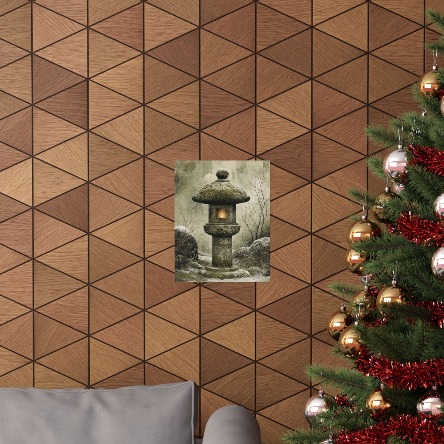 Cozy Stone Lantern Wall Art Print - Texture Japandi