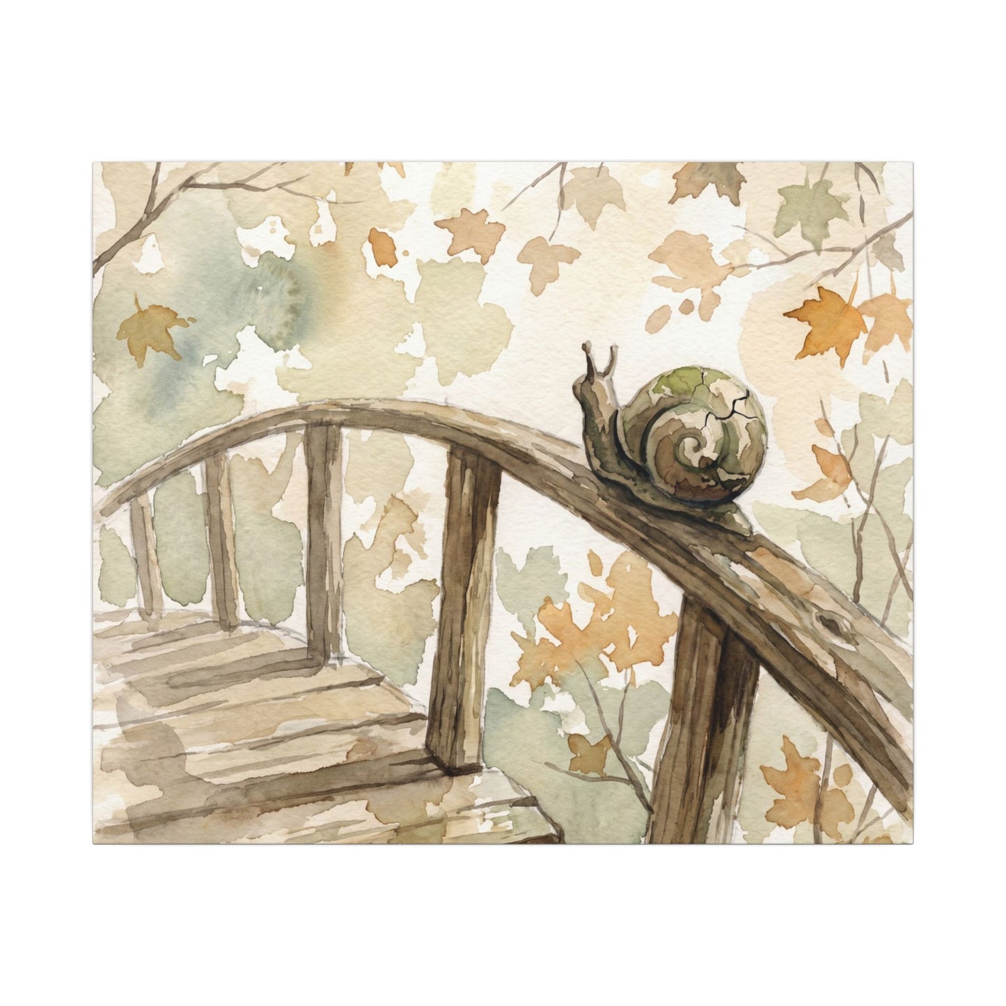 Wooden Bridge Canvas Art | Autumn Japandi Watercolor Art