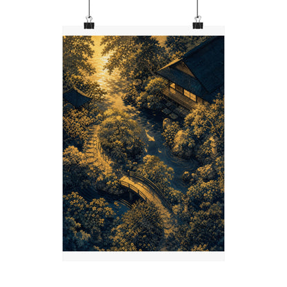 Moonlit Garden Ukiyo E Inspired Wall Art Print | Calm Zen Art