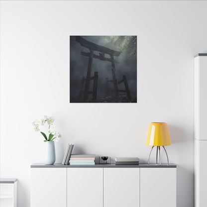 Dark Japandi Torii Gate in Dappled | Moody Minimal Canvas Art