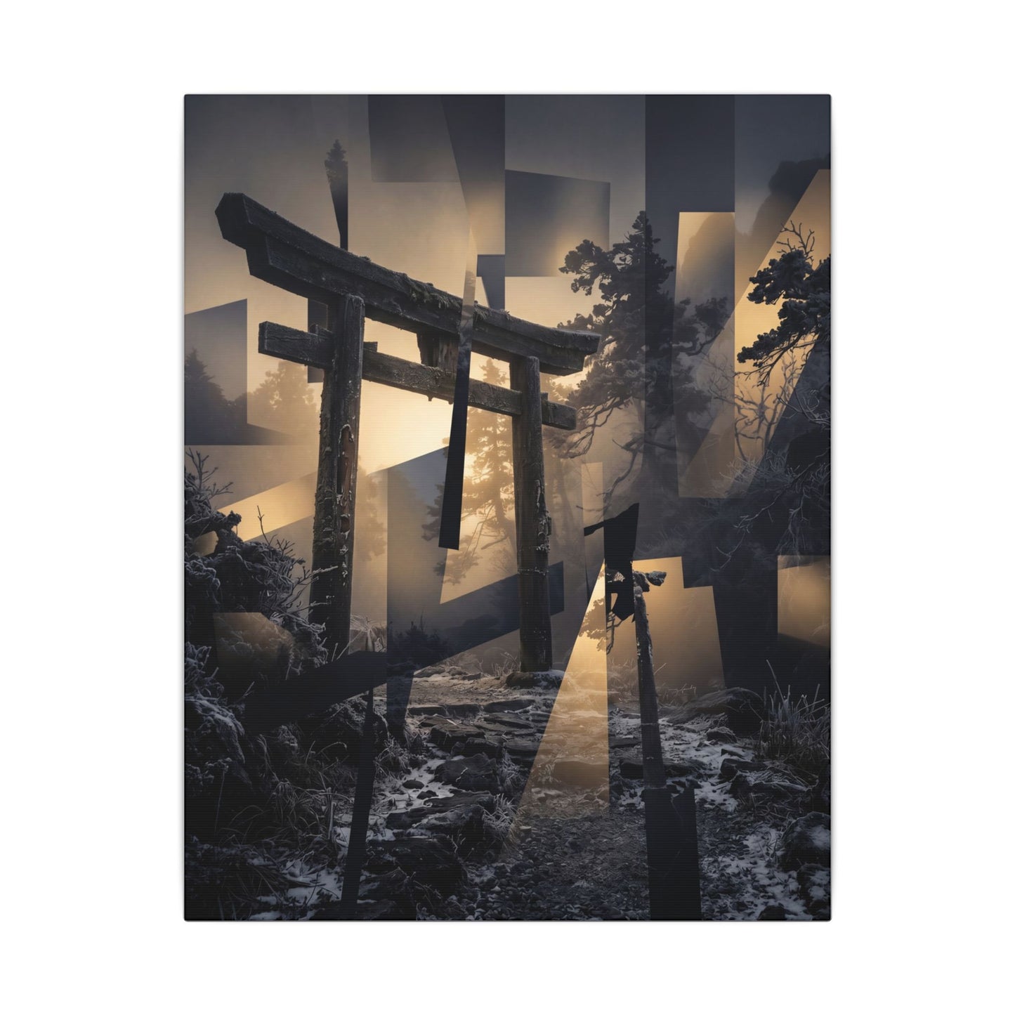 Winter Torii Gate Moody Minimal Canvas Art | Bold Decor