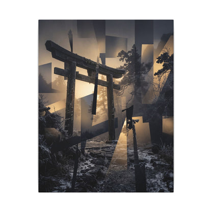 Winter Torii Gate Moody Minimal Canvas Art | Bold Decor