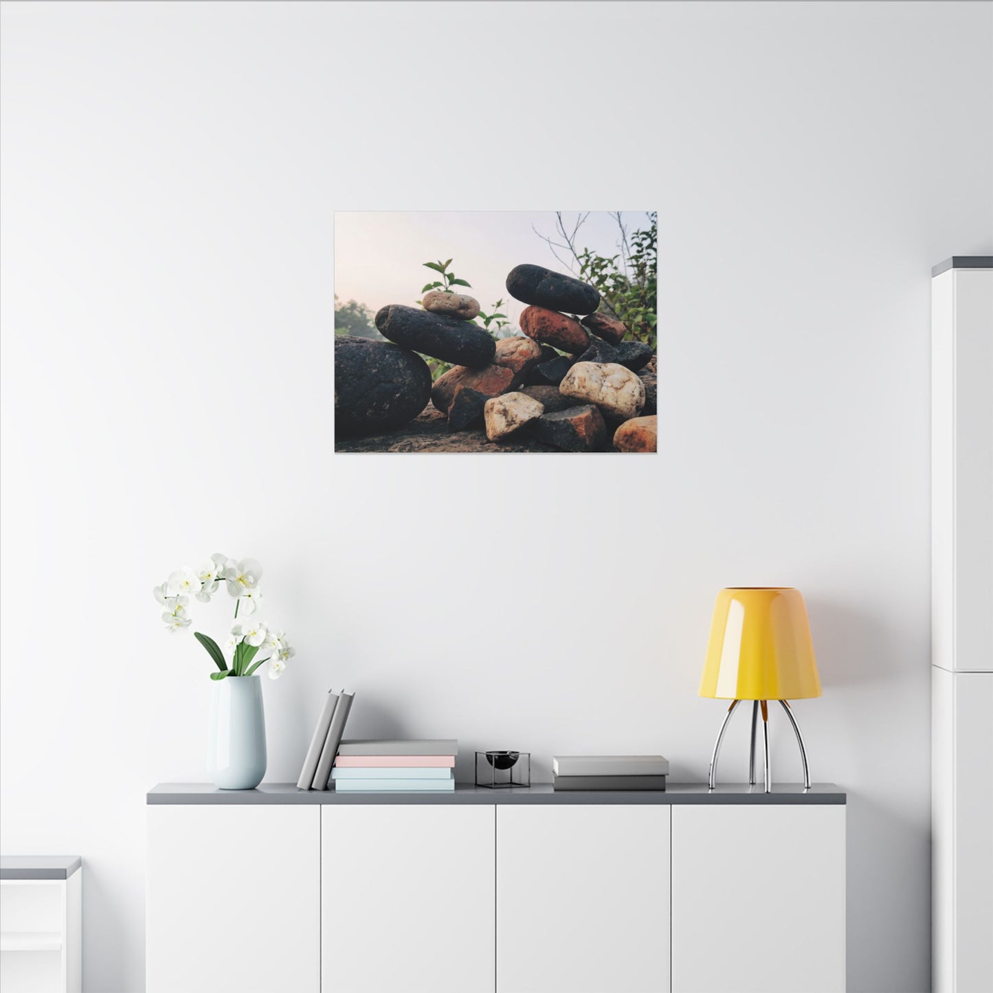 River Stones Canvas Art | Spring Kintsugi Broken Beauty Art