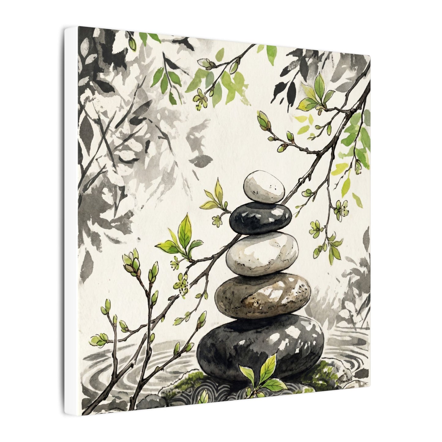Spring River Stones Japanese Pattern Canvas Art | Elegant Decor