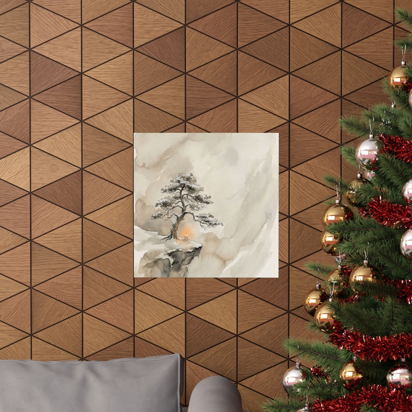 Warm Pine Tree Wall Art Print - Watercolor Japandi