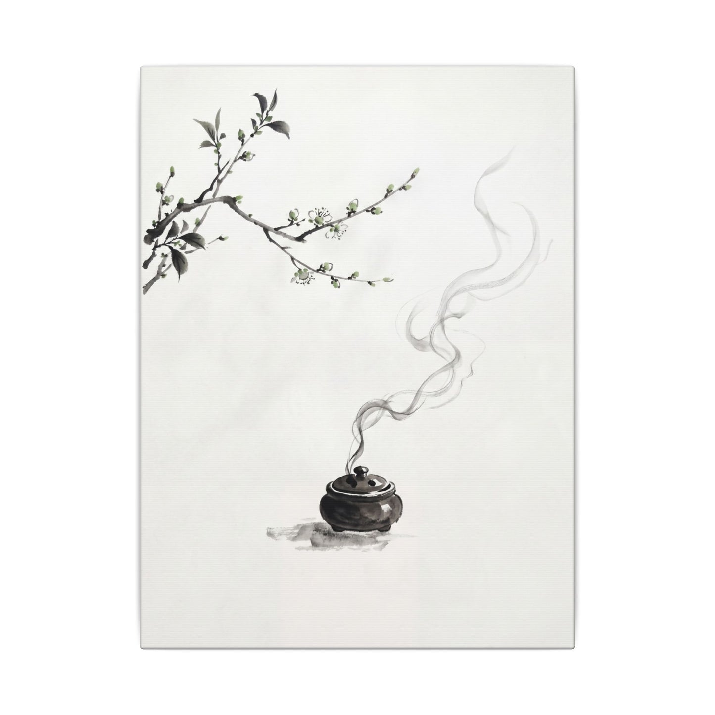 Calm Incense Smoke Canvas Art - Sumi E Zen