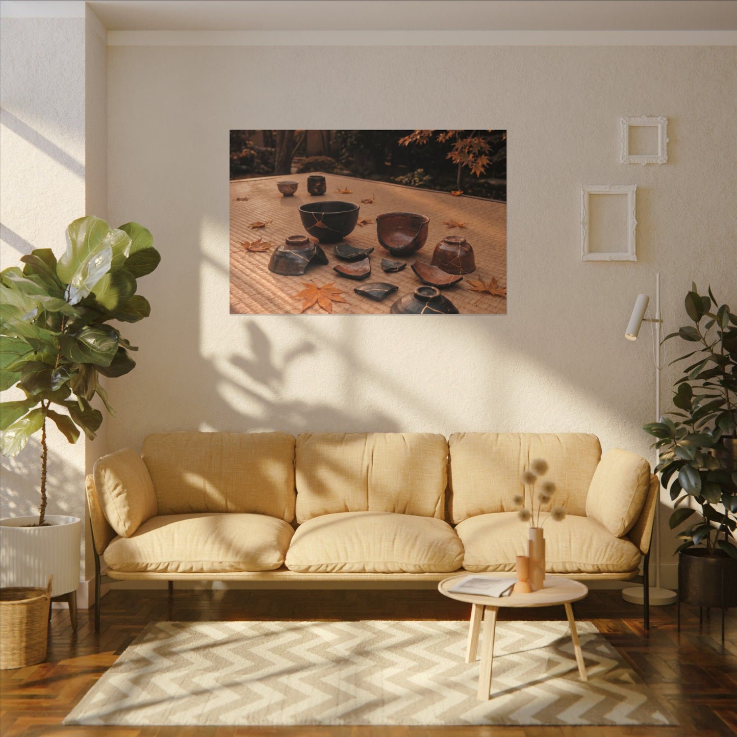 Golden Hour Tea Ceremony Canvas Art - Kintsugi Shibui