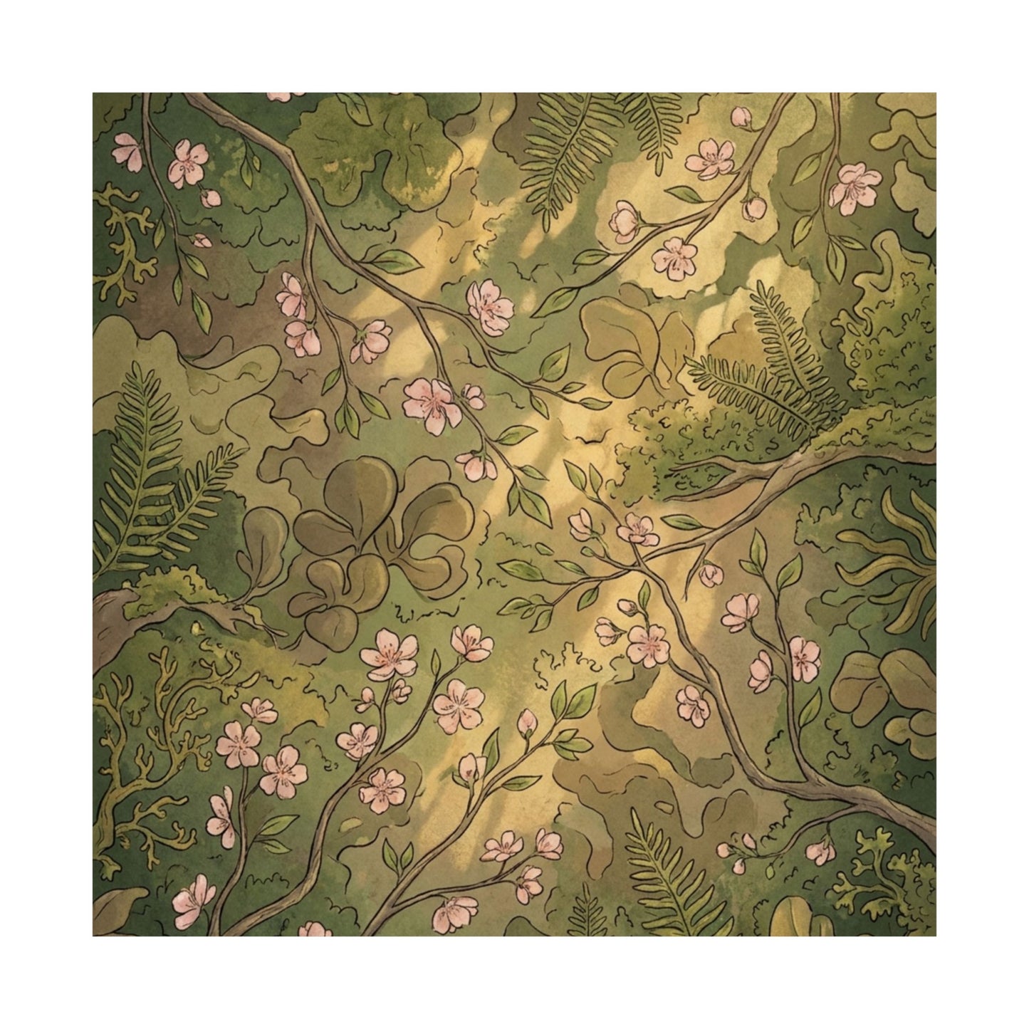 Summer Cherry Blossom Forest Whimsy Wall Art Print | Earthy Decor