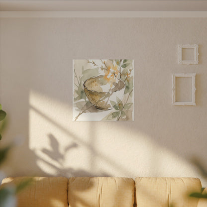 Spring Ceramic Bowl Watercolor Canvas Art | Neutral Decor