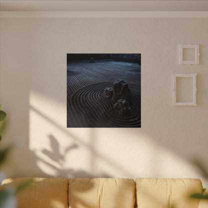 Moonlight Rock Garden Canvas Art - Dark Japandi Seijaku