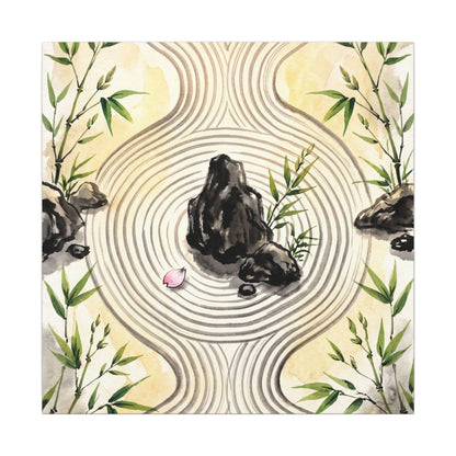 Zen Rock Garden in Golden Hour | Sumi E Canvas Art