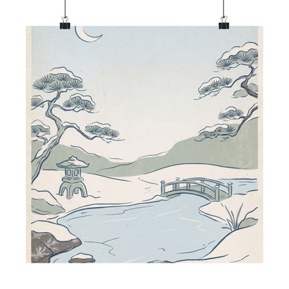 Moonlit Garden Minimal Line Wall Art Print | Neutral Japandi Art