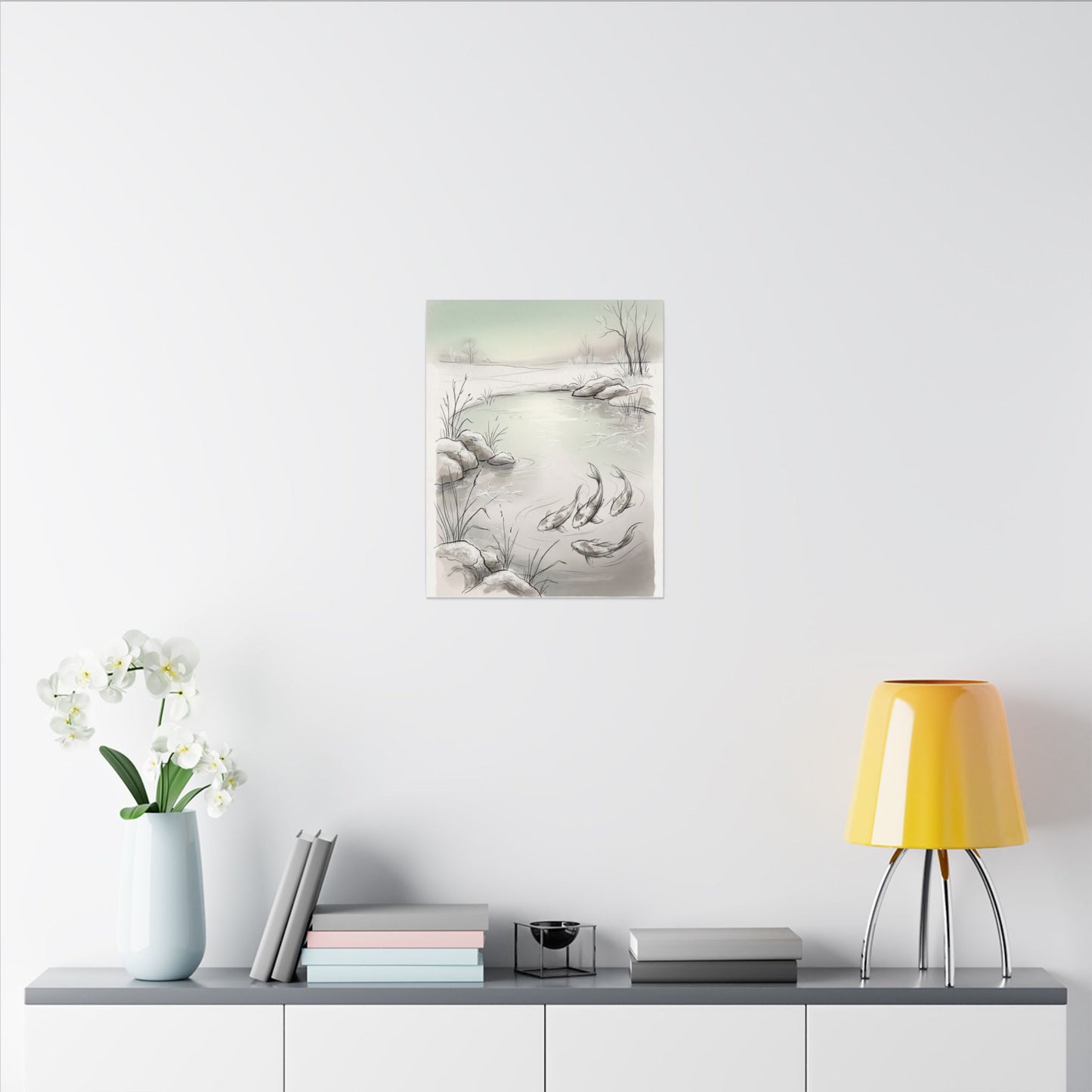 Koi Pond Minimal Line Canvas Art | Cozy Japandi Art