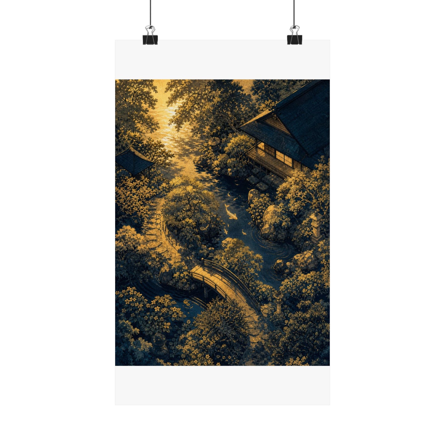 Moonlit Garden Ukiyo E Inspired Wall Art Print | Calm Zen Art