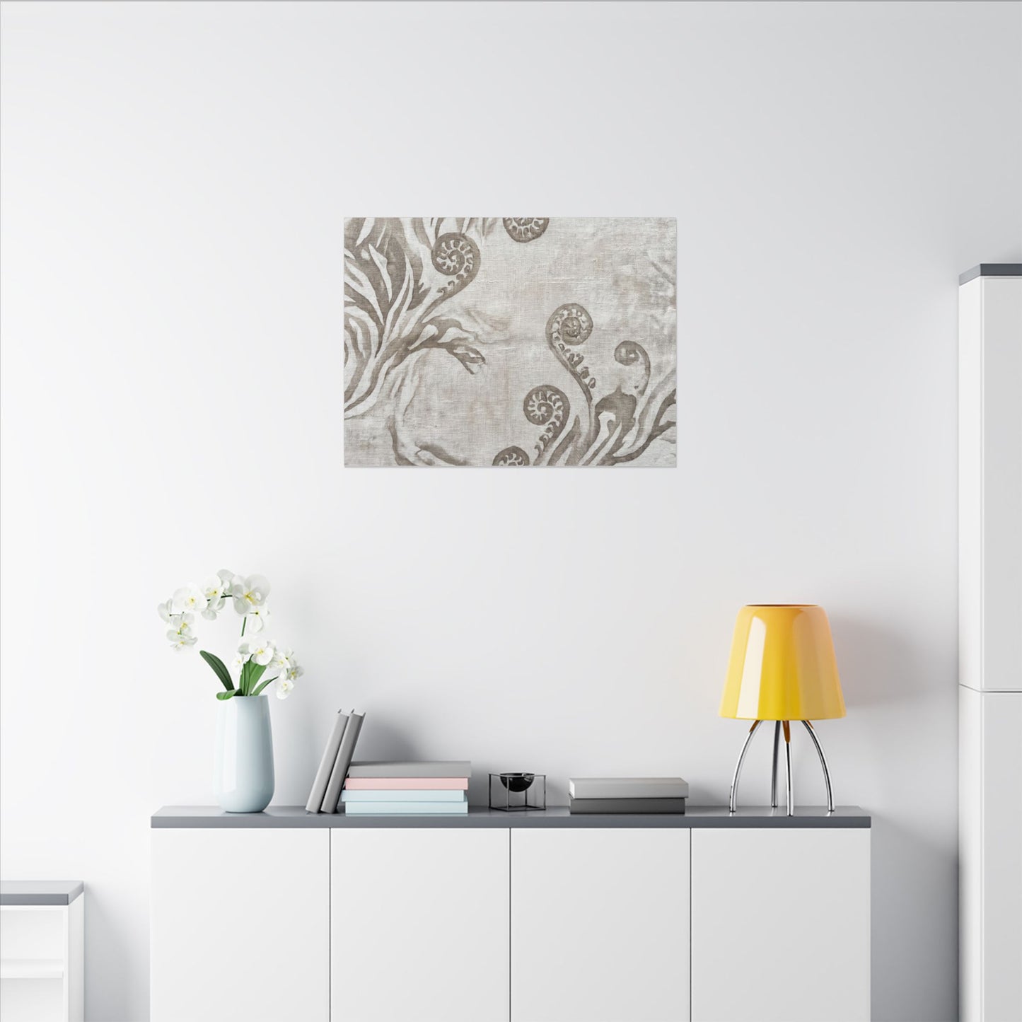 Japandi Fern Unfurling in Overcast | Japanese Pattern Canvas Art