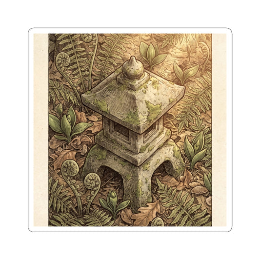 Cottagecore Stone Lantern in Golden Hour | Vintage Botanical Sticker