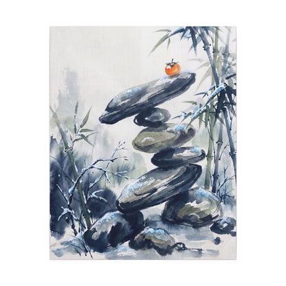 Zen River Stones in Moonlight | Sumi E Canvas Art