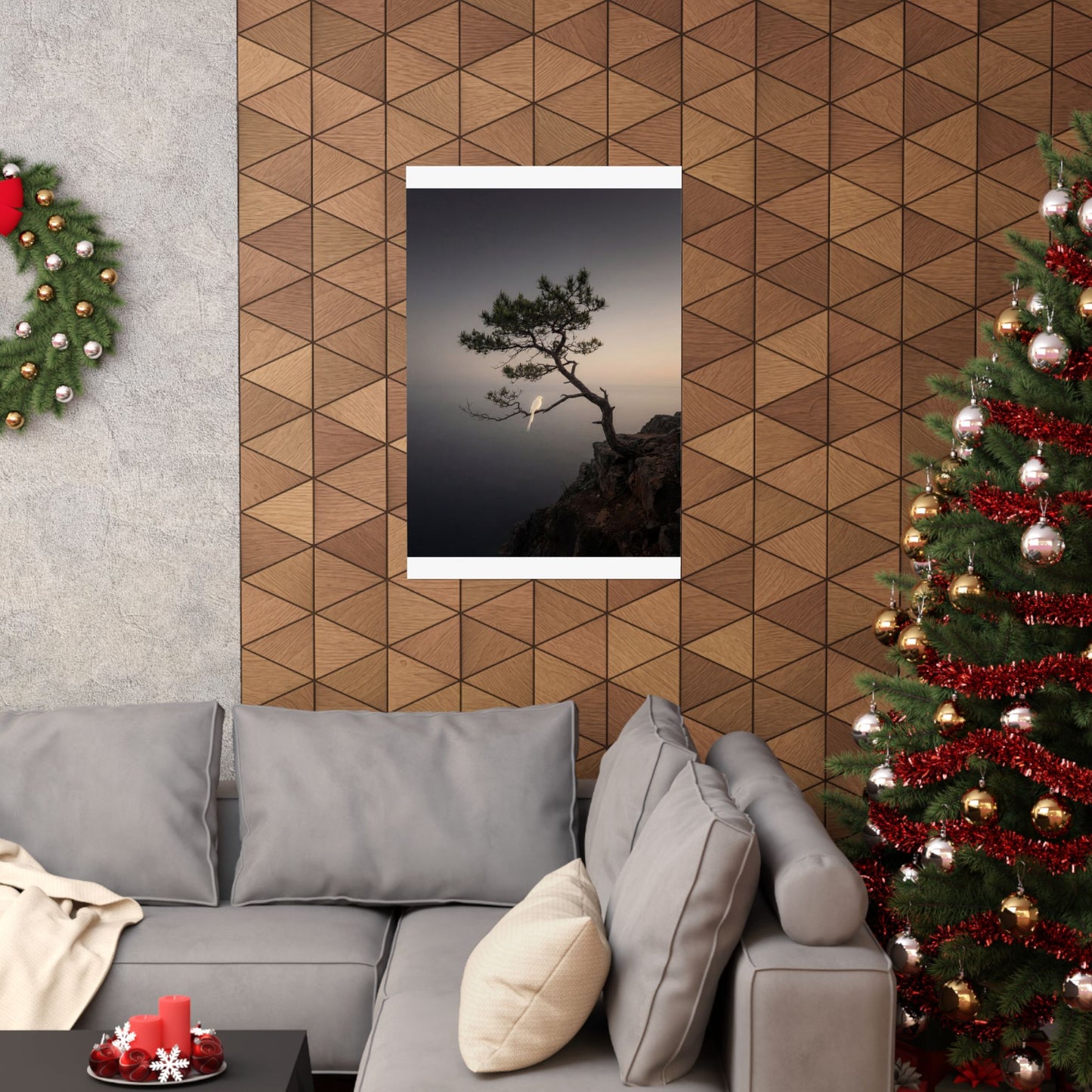 Moody Pine Tree Wall Art Print - Moody Minimal Dark Japandi