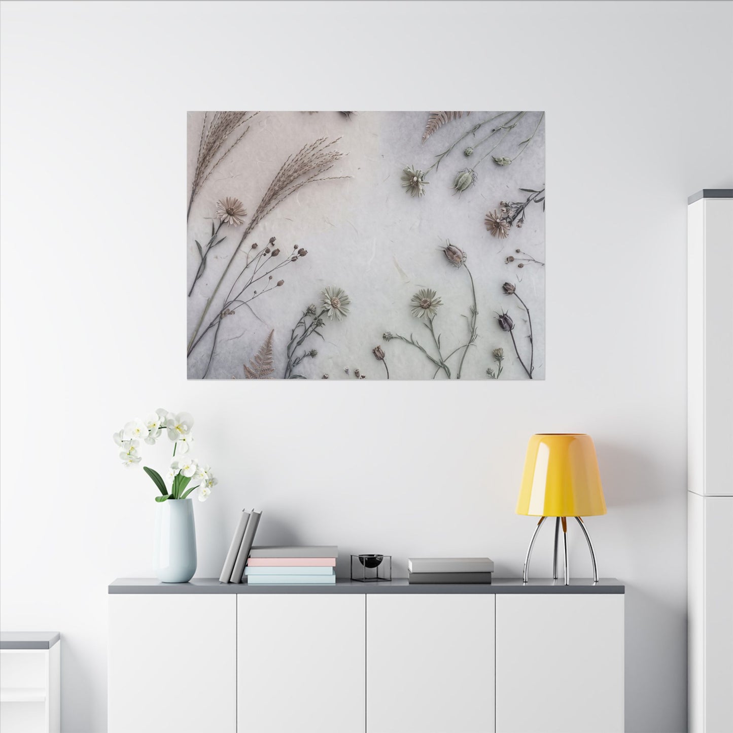 Dried Flowers Japanese Pattern Canvas Art | Elegant Japandi Art