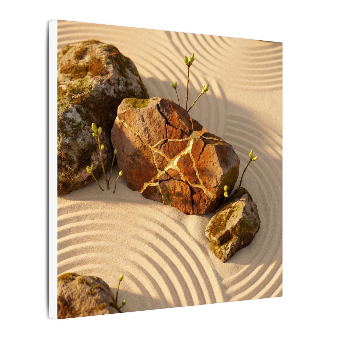 Kanso Rock Garden Canvas Art - Kintsugi Crackle Gold