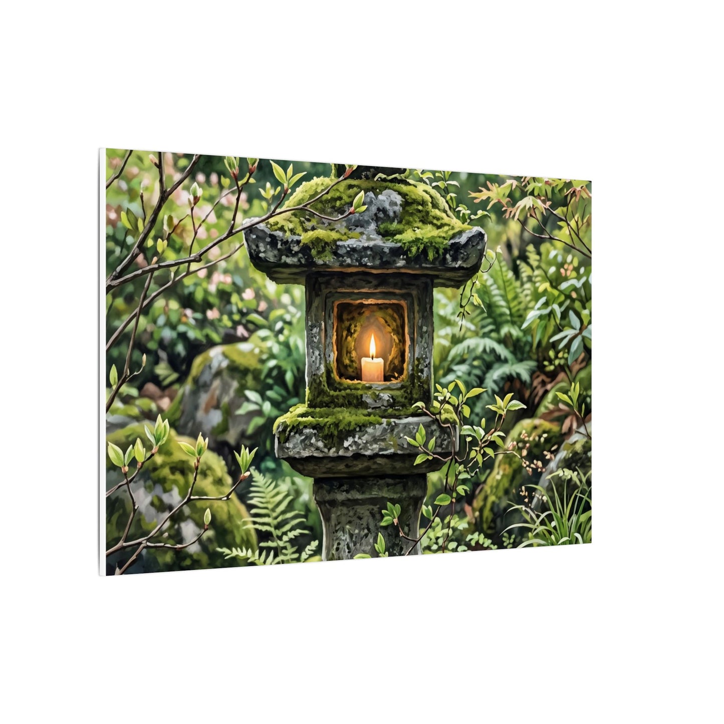 Neutral Stone Lantern Canvas Art - Japanese Pattern Japandi