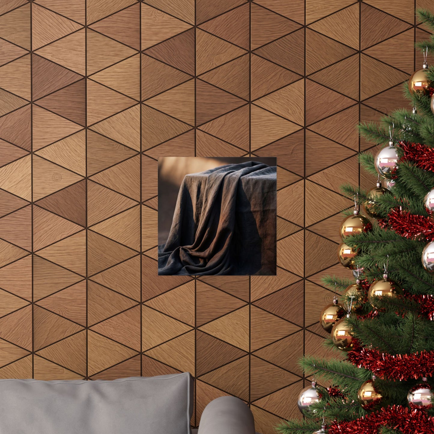 Dark Japandi Silk Drape in Golden Hour | Shadow Zen Wall Art Print