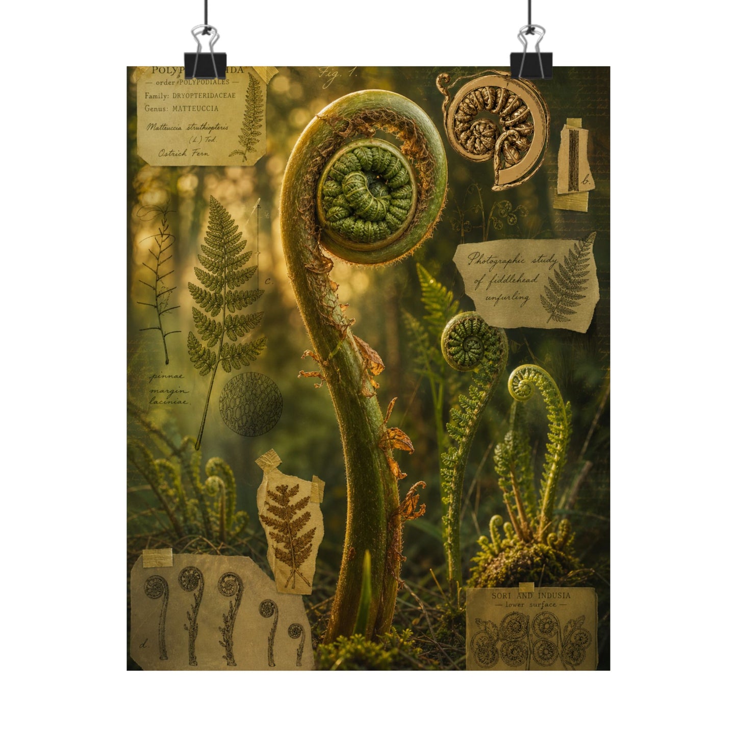 Spring Fern Unfurling Herbarium Wall Art Print | Nostalgic Decor