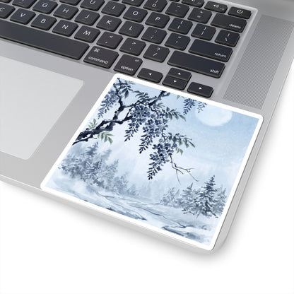 Zen Wisteria in Moonlight | Sumi E Sticker Art Print