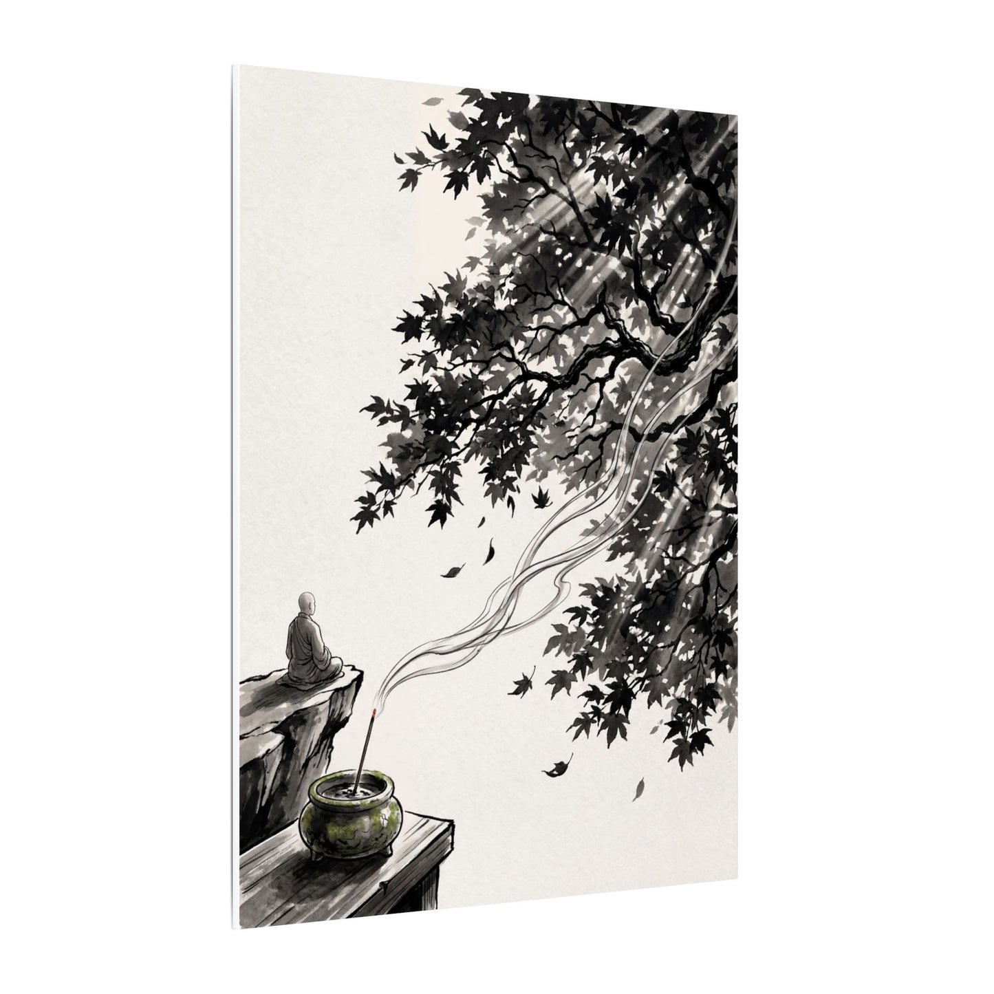 Serene Incense Smoke Canvas Art - Ukiyo E Inspired Zen