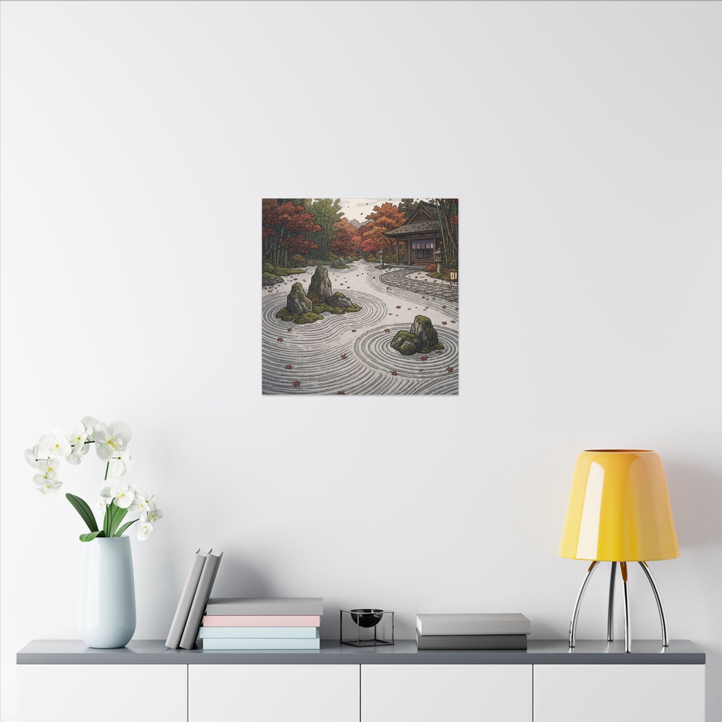 Autumn Rock Garden Ukiyo E Inspired Canvas Art | Peaceful Decor