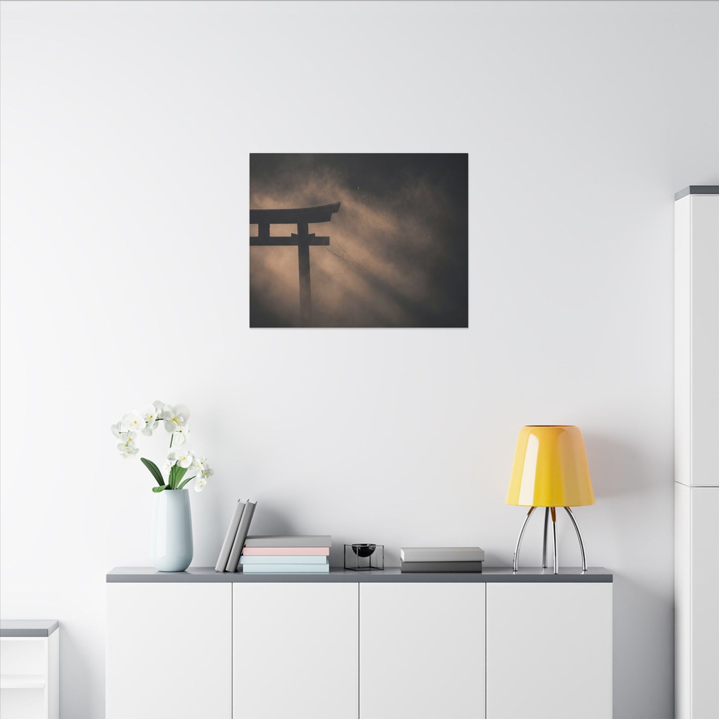 Torii Gate Shadow Zen Canvas Art | Bold Dark Japandi Art