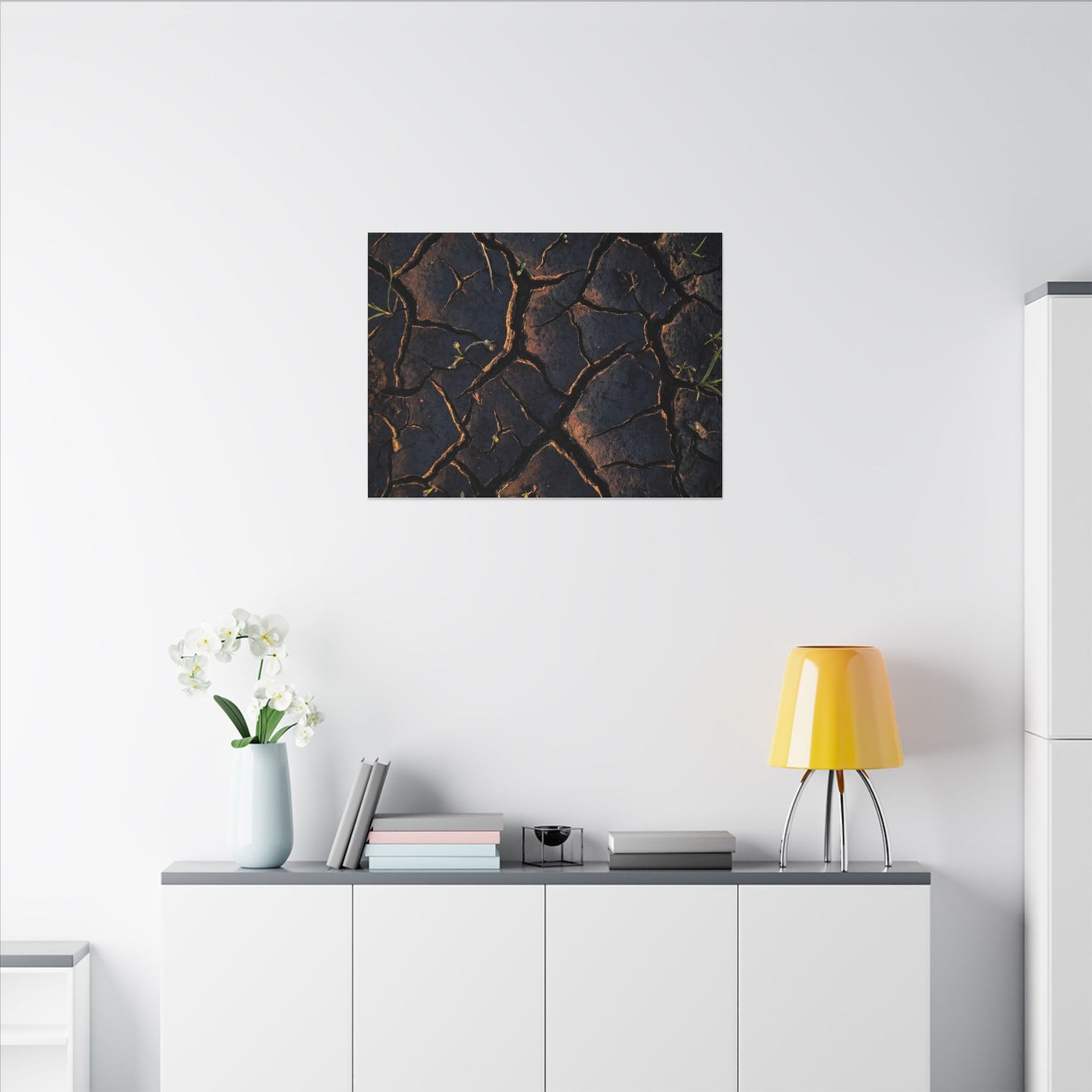 Cracked Earth Moody Minimal Canvas Art | Luxurious Dark Japandi Art