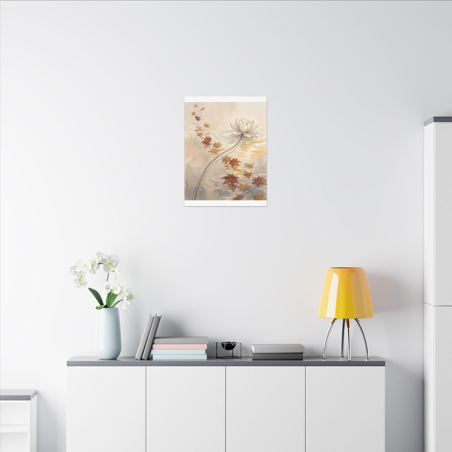 Lotus Flower Canvas Art | Autumn Japandi Minimal Line Art