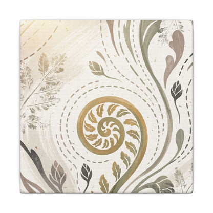 Japandi Fern Unfurling in Golden Hour | Japanese Pattern Canvas Art