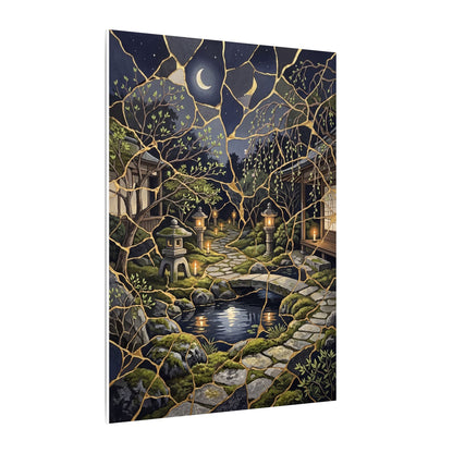 Kintsugi Moonlit Garden in Candlelight | Gold Vein Canvas Art