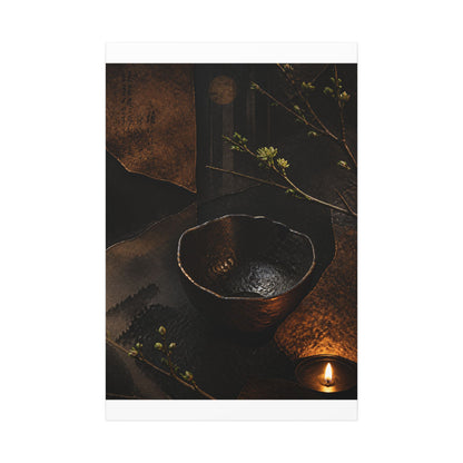 Atmospheric Ceramic Bowl Canvas Art - Shadow Zen Dark Japandi