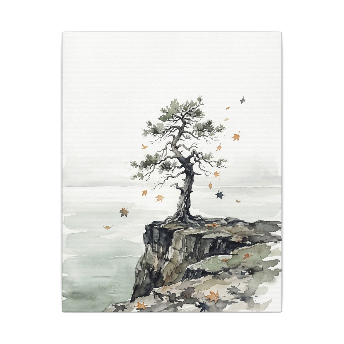Japandi Pine Tree in Overcast | Watercolor Canvas Art