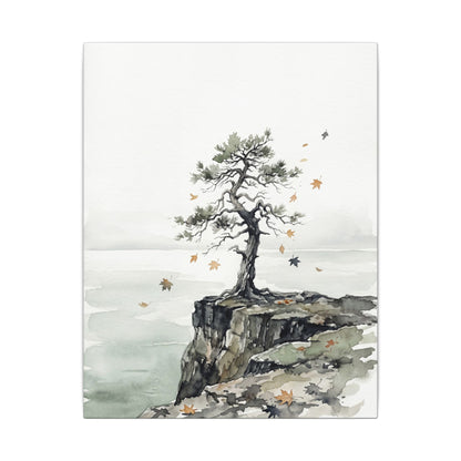 Japandi Pine Tree in Overcast | Watercolor Canvas Art