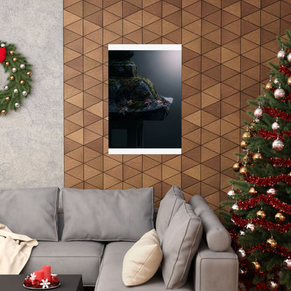 Stone Lantern Autumn Wall Art Print | Dark Japandi Sophisticated Design
