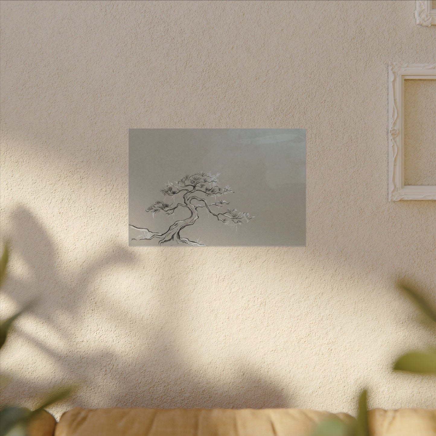 Pine Tree Minimal Line Canvas Art | Warm Japandi Art