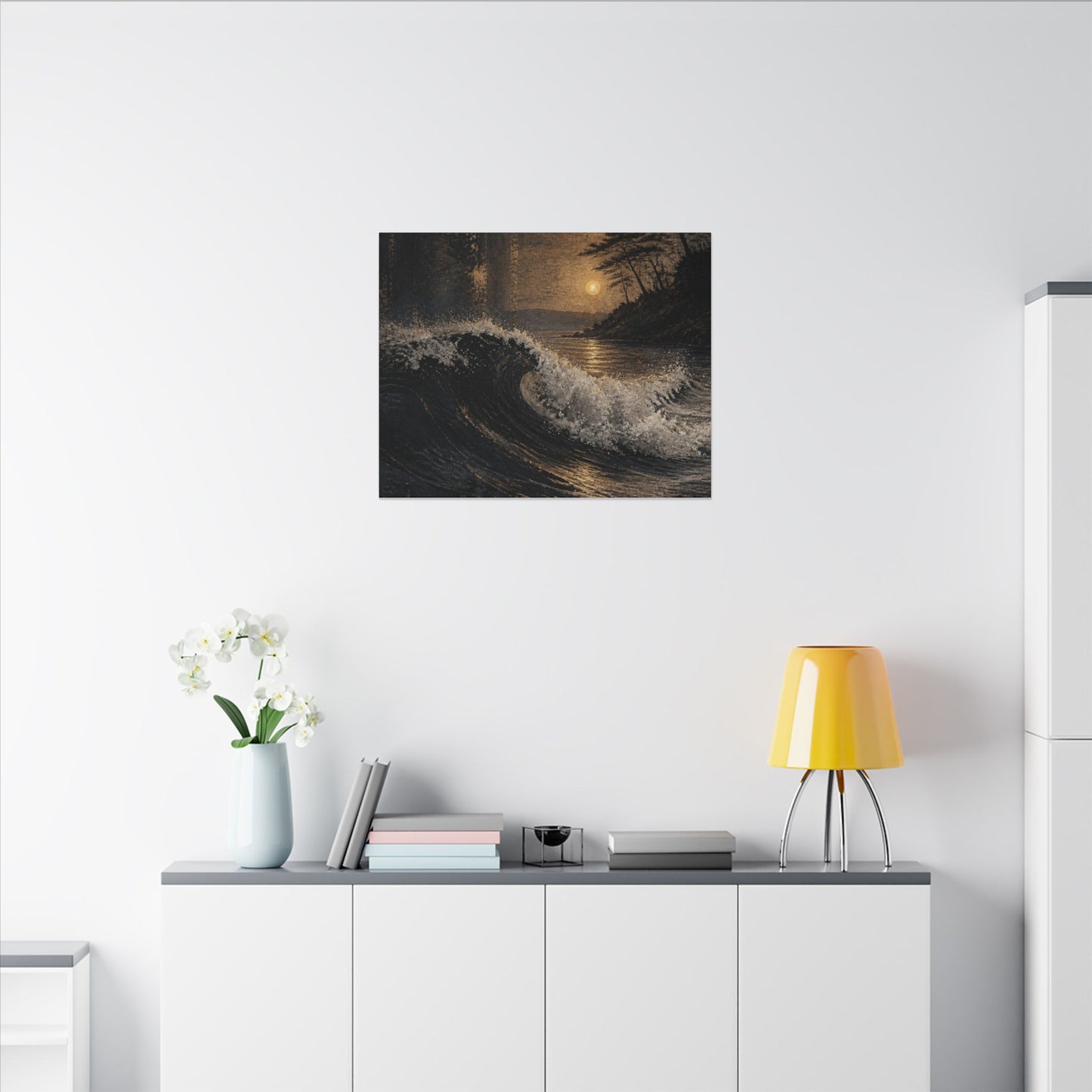 Ocean Wave Dark Texture Canvas Art | Bold Dark Japandi Art