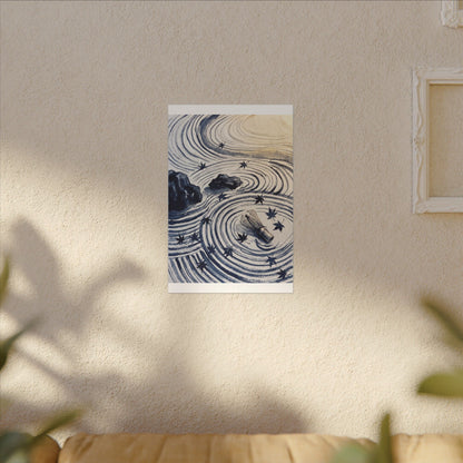 Zen Rock Garden in Golden Hour | Sumi E Canvas Art