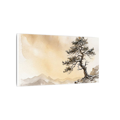 Pine Tree Canvas Art | Winter Japandi Watercolor Art