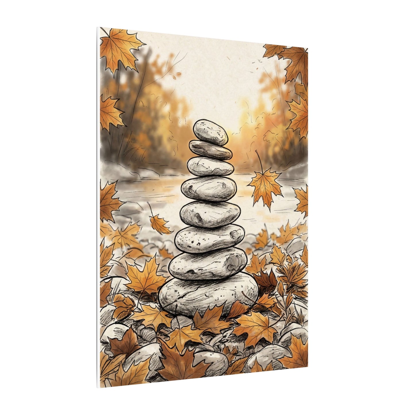 Earthy River Stones Canvas Art - Minimal Line Japandi