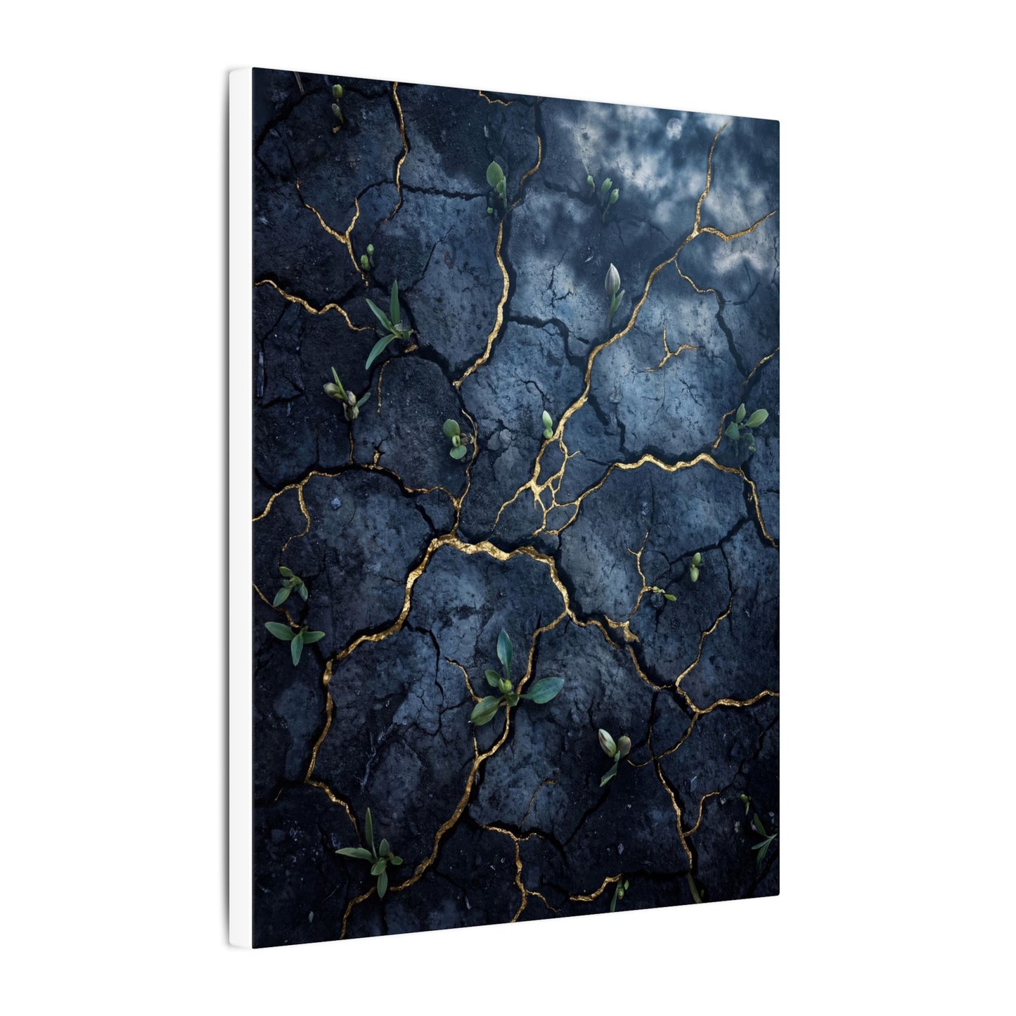 Cracked Earth Spring Canvas Art | Kintsugi Healing Design