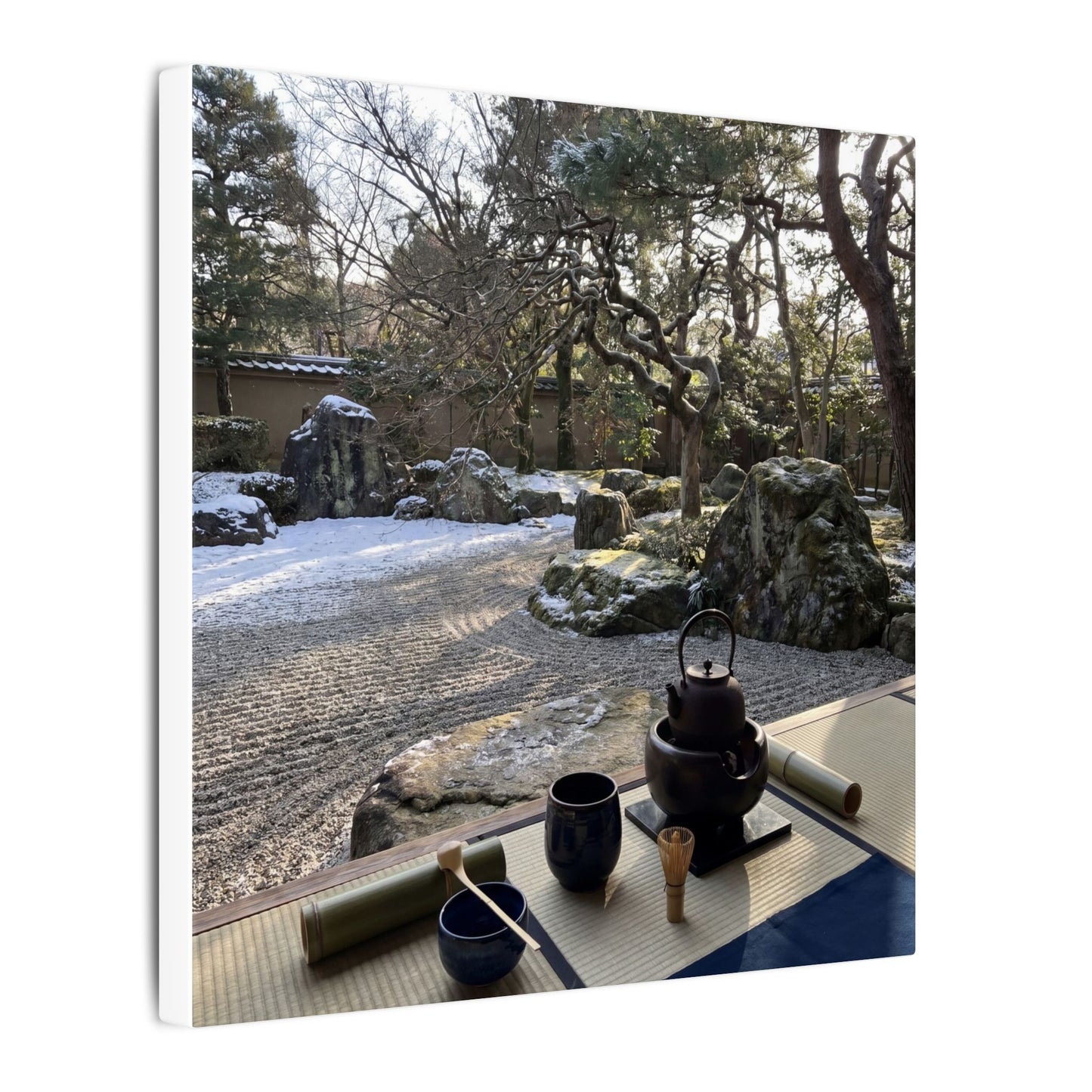 Winter Tea Ceremony Karesansui Canvas Art | Serene Decor